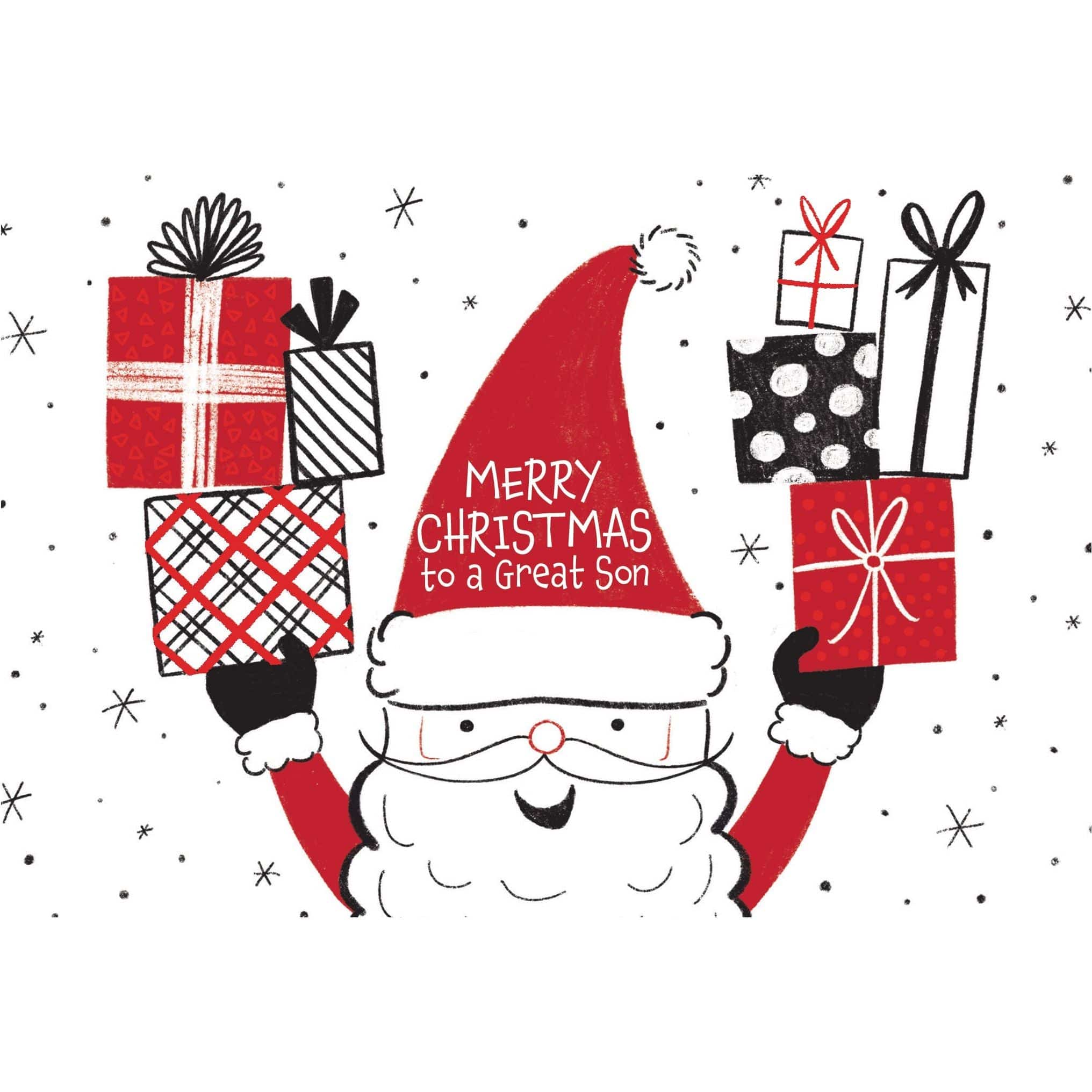 Happy Santa Christmas card for son by Pictura, featuring festive holiday design with Santa Claus and seasonal greeting.